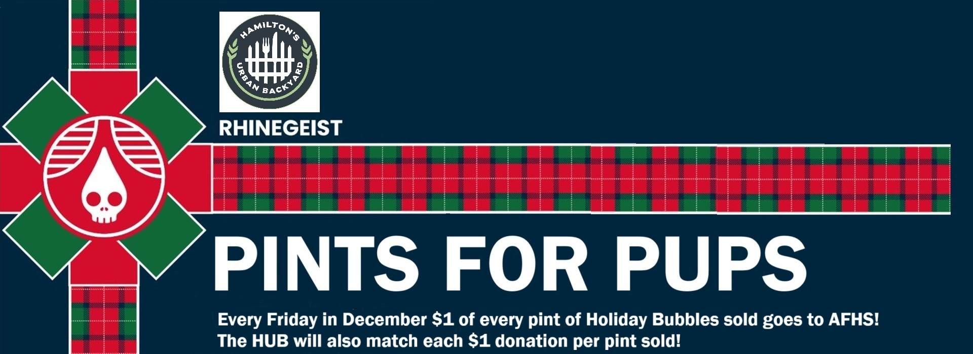 Image of Holiday plaid ribbon, HUB logo
